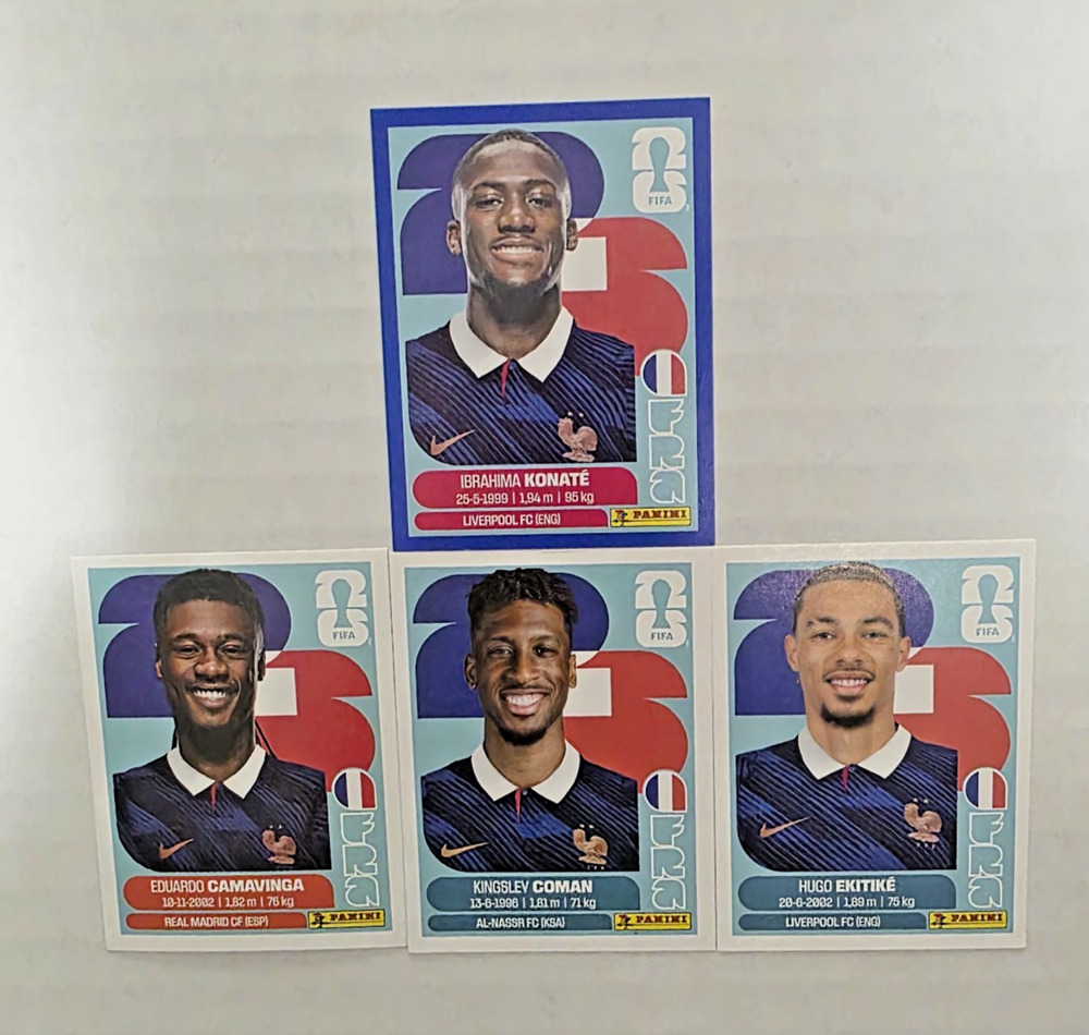 2026 Panini World Cup France FRA Stickers Lot 4-FRA6,10,18,19/ Blue Borders Inc